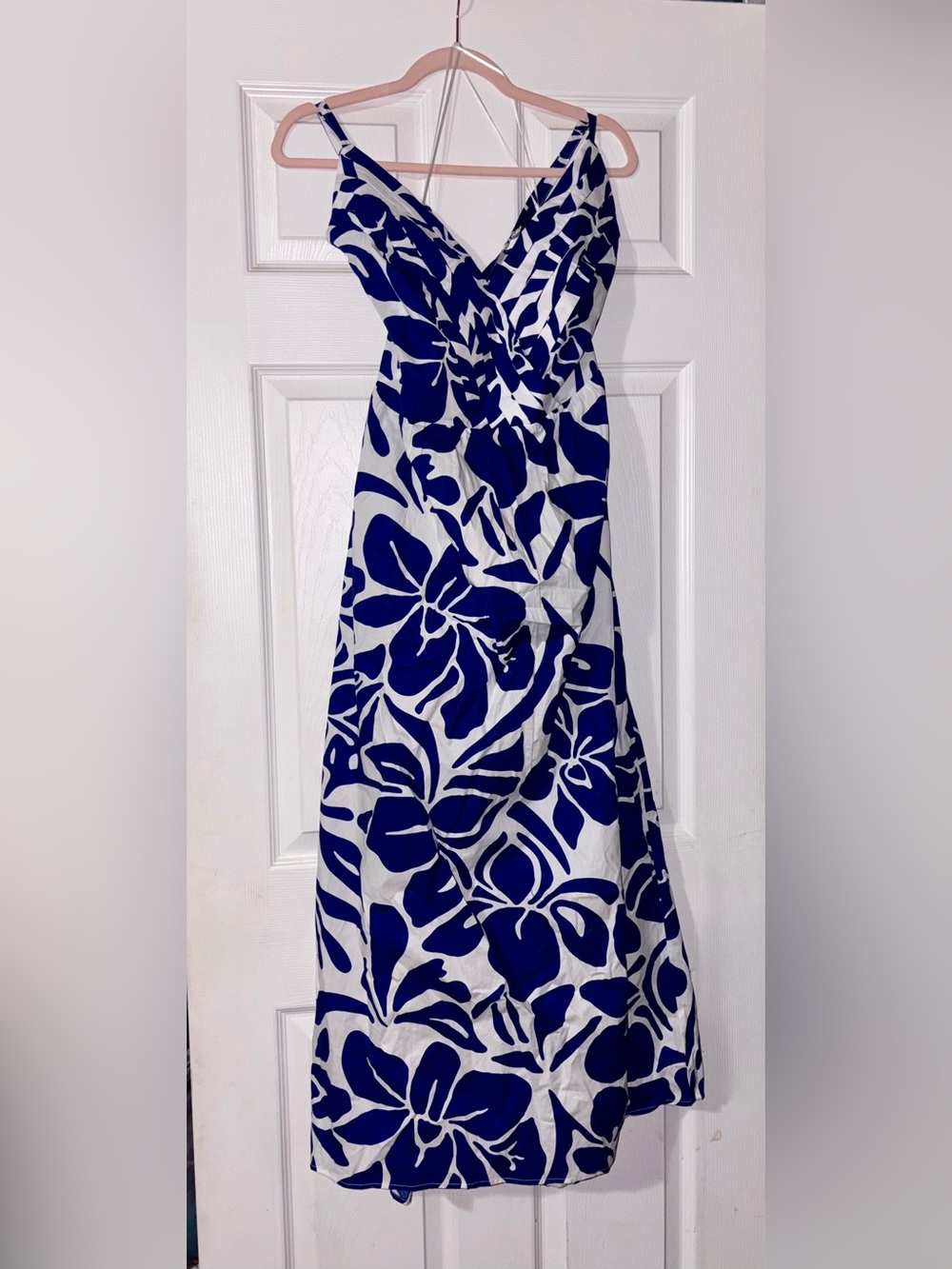 CeCe Blue White Floral V-Neck Maxi Dress XL NWT Spaghetti Strap